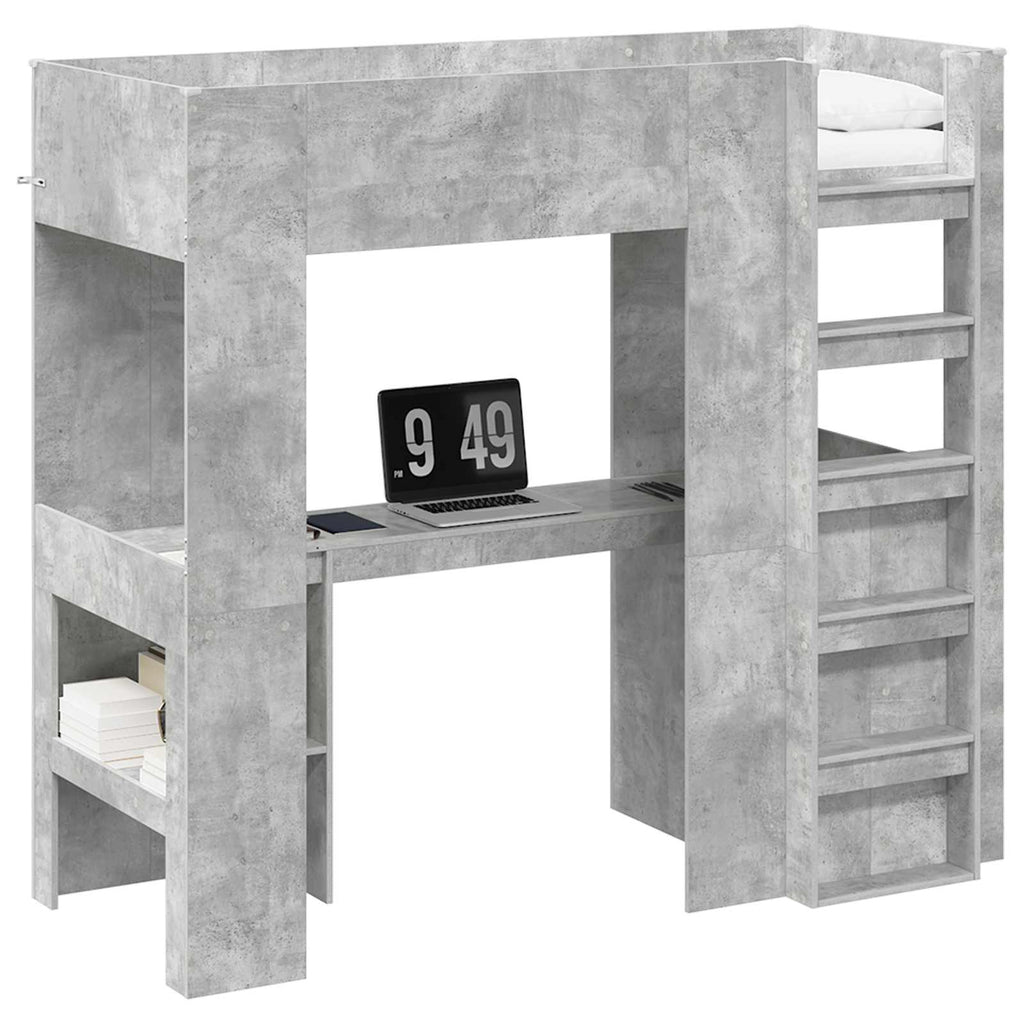 vidaXL Rama łóżka piętrowego z biurkiem Betonowy szary 75 x 190 cm