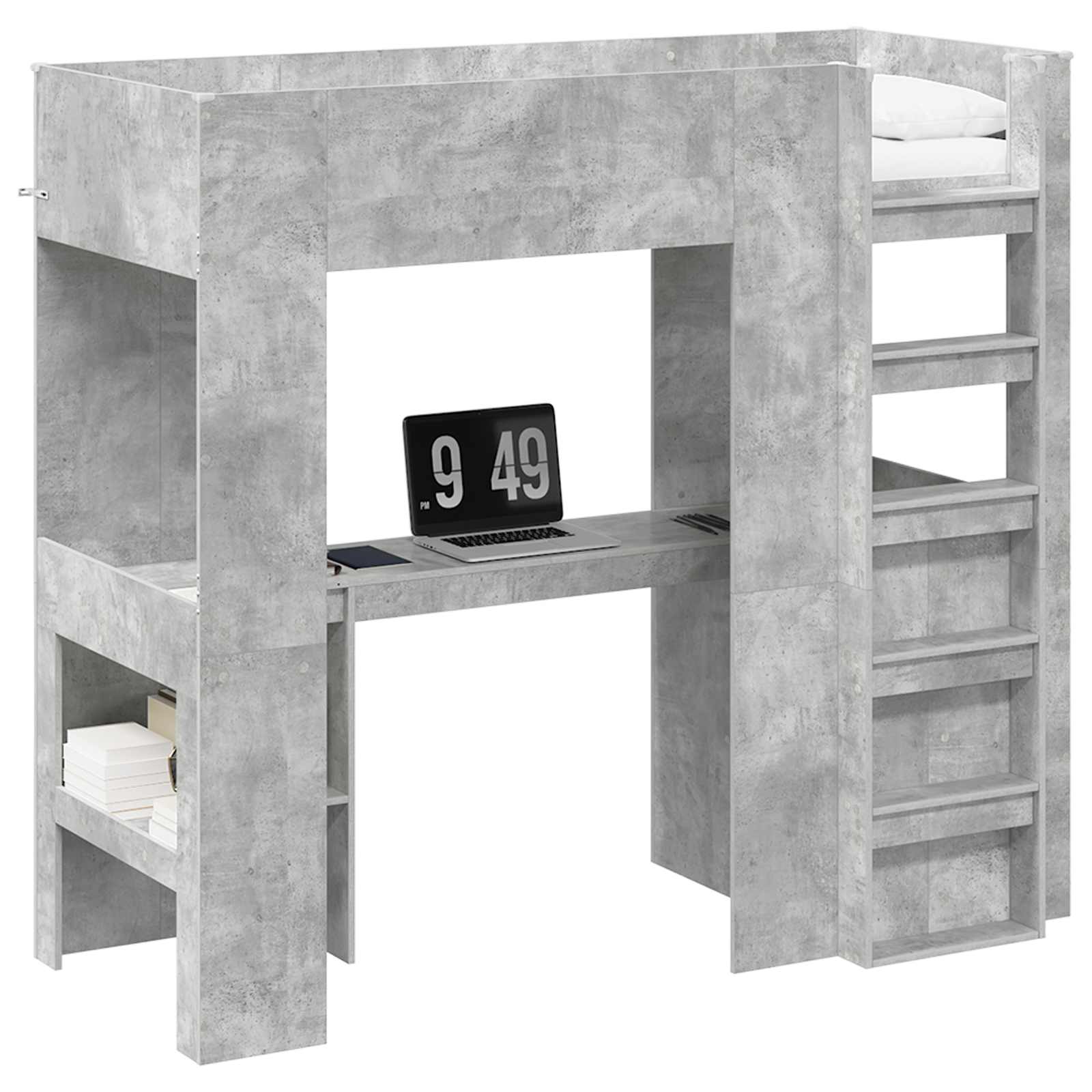 vidaXL Rama łóżka piętrowego z biurkiem Betonowy szary 75 x 190 cm
