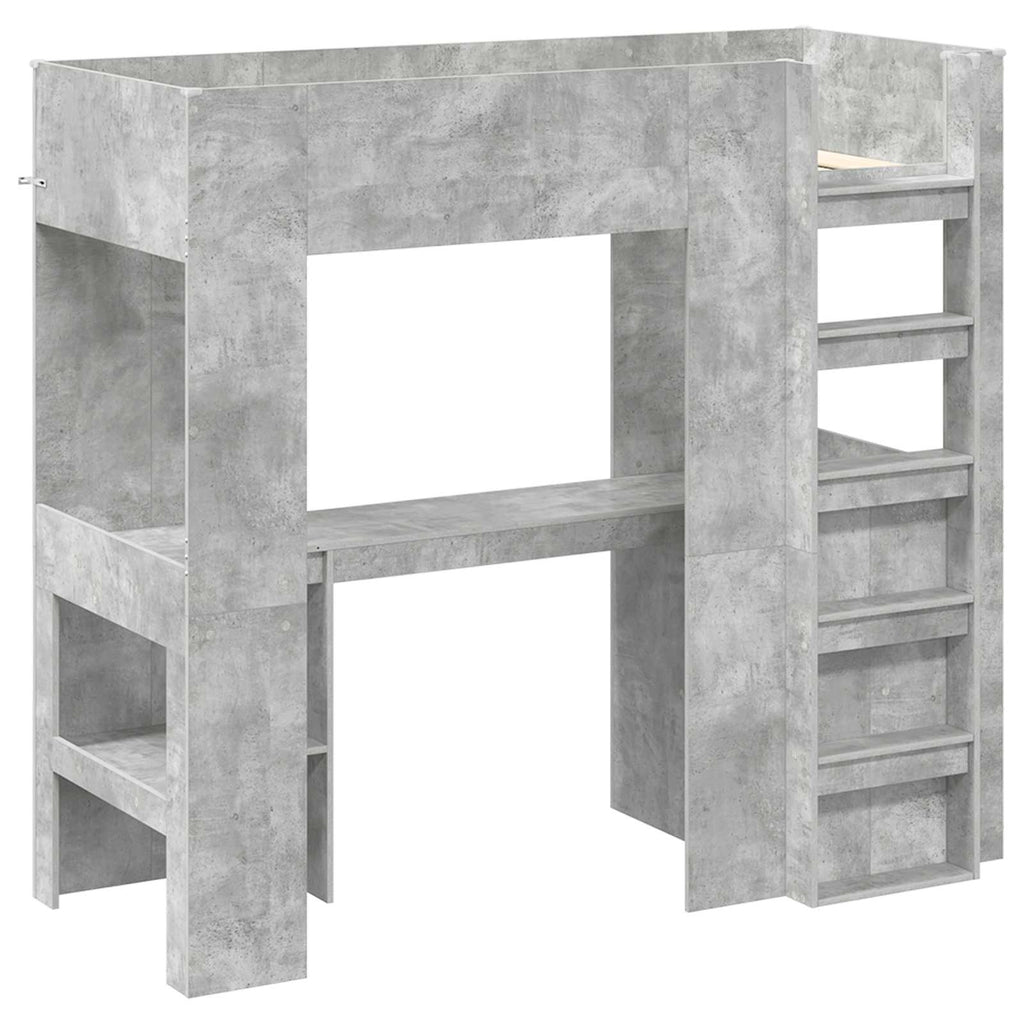 vidaXL Rama łóżka piętrowego z biurkiem Betonowy szary 75 x 190 cm