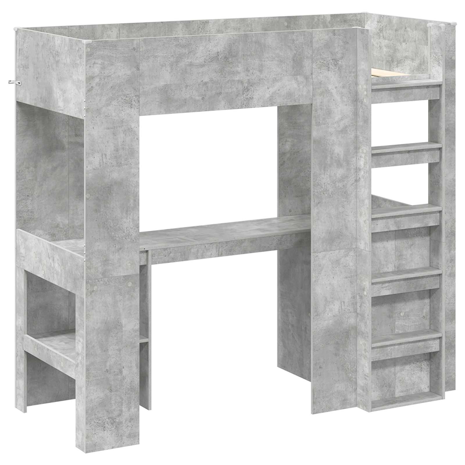 vidaXL Rama łóżka piętrowego z biurkiem Betonowy szary 75 x 190 cm