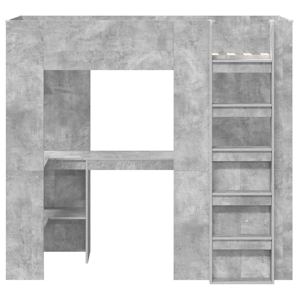 vidaXL Rama łóżka piętrowego z biurkiem Betonowy szary 75 x 190 cm