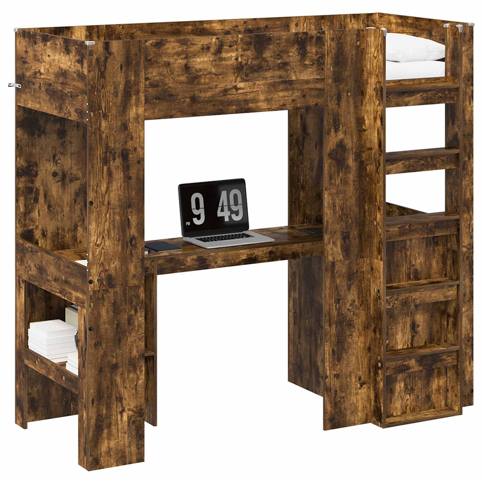 vidaXL Rama łóżka piętrowego z biurkiem Dąb wędzony 75 x 190 cm