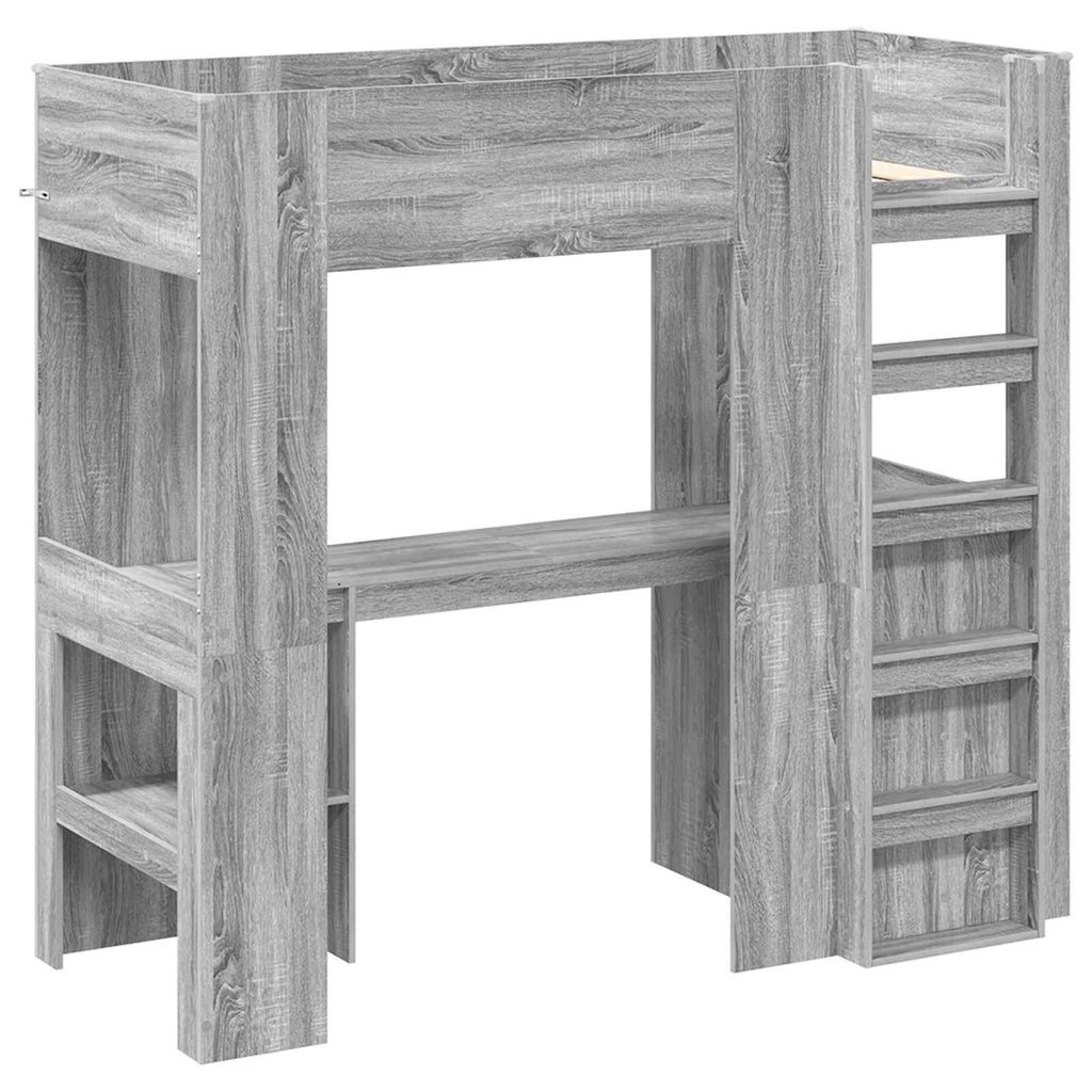 vidaXL Rama łóżka piętrowego z biurkiem Szary Sonoma 75 x 190 cm