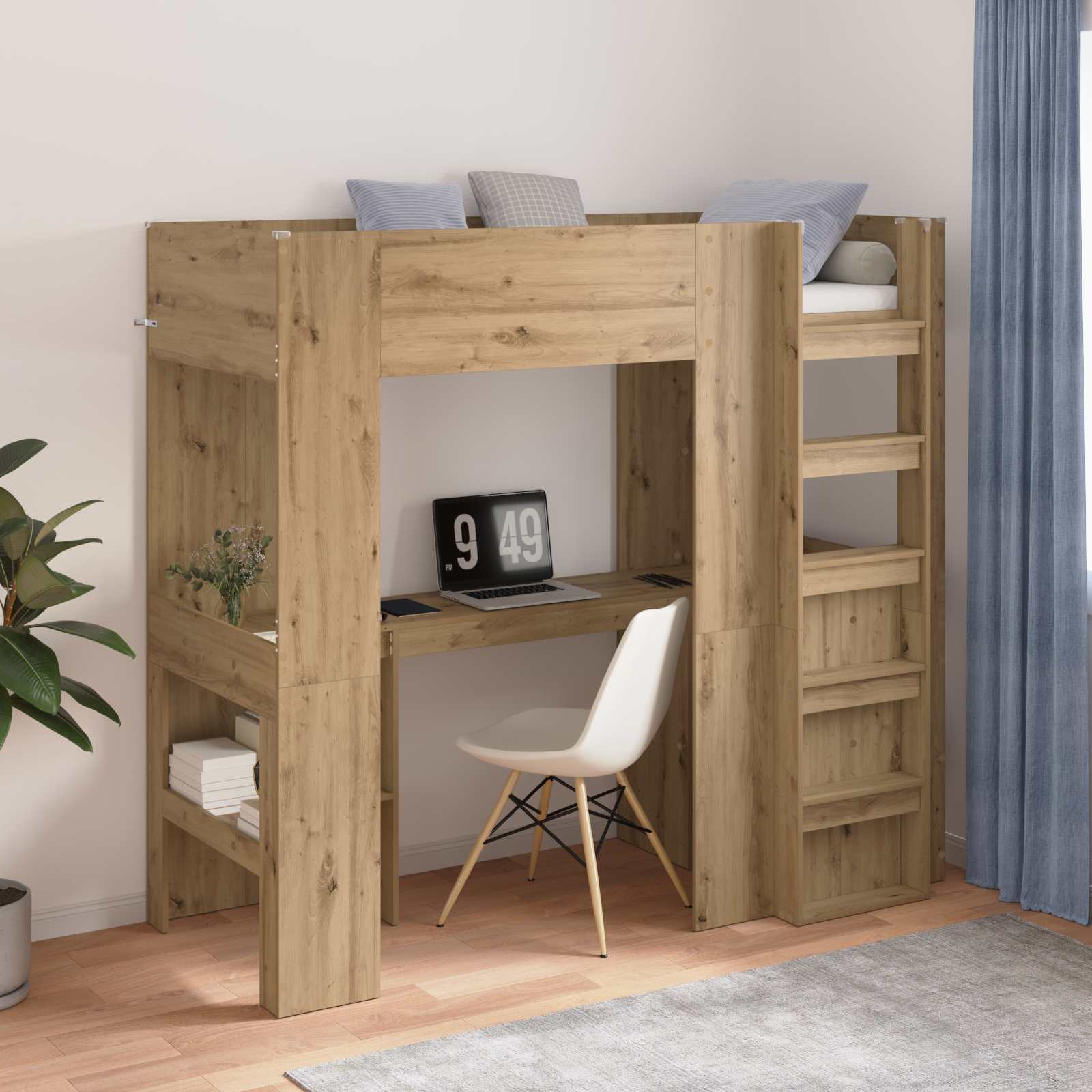 vidaXL Rama łóżka piętrowego z biurkiem Dąb rzemieślniczy 75 x 190 cm