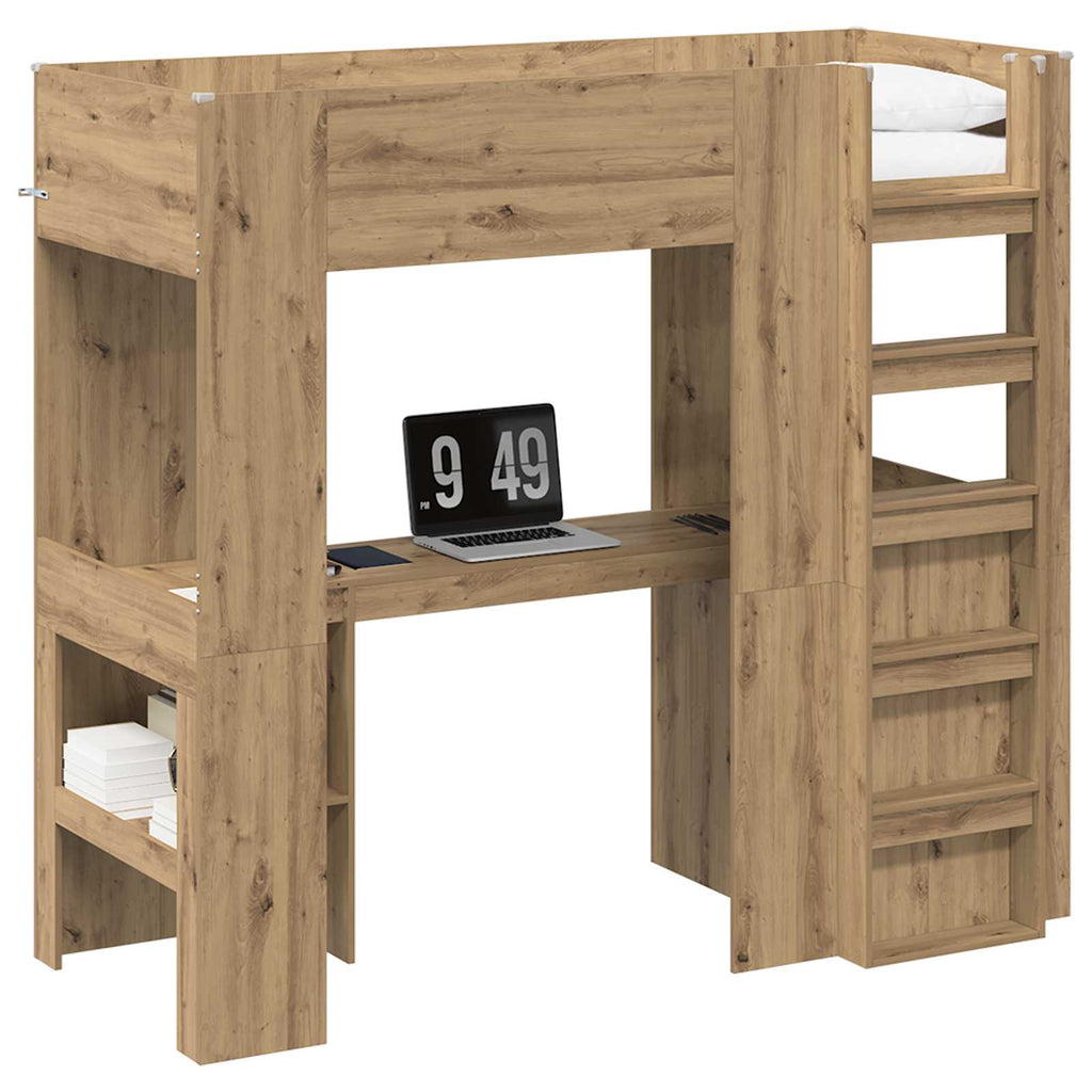 vidaXL Rama łóżka piętrowego z biurkiem Dąb rzemieślniczy 75 x 190 cm