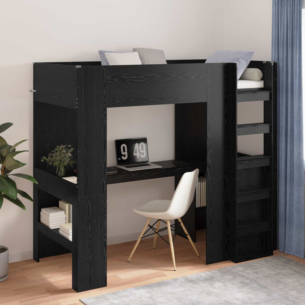 vidaXL Rama łóżka piętrowego z biurkiem Czarny Dąb 80 x 200 cm