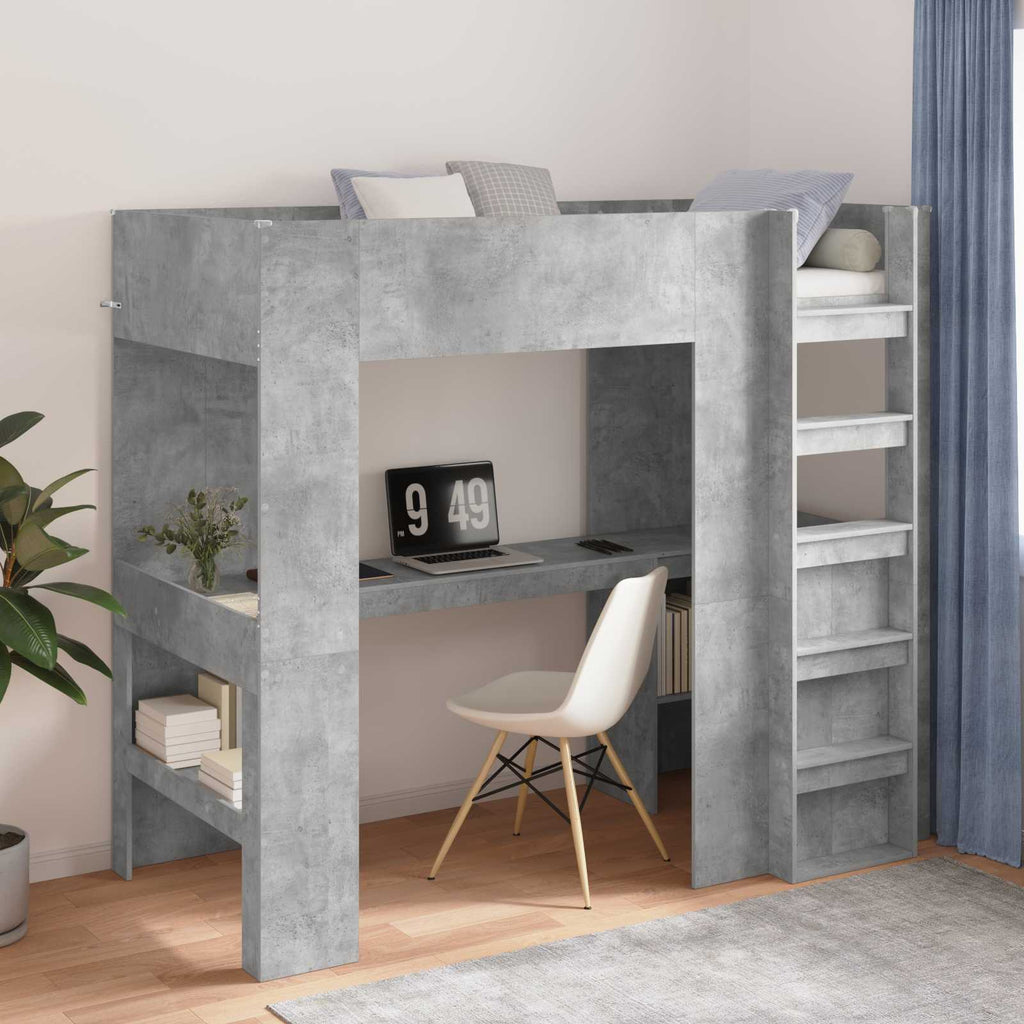 vidaXL Rama łóżka piętrowego z biurkiem Betonowy szary 90 x 200 cm