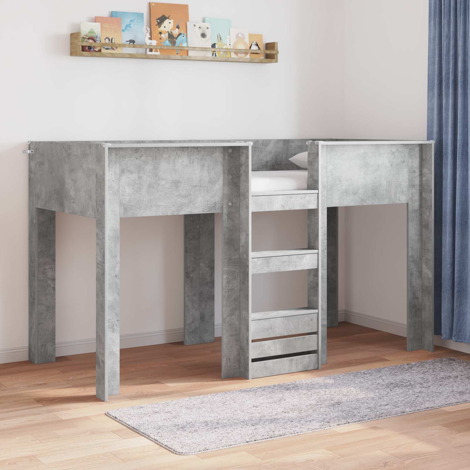 vidaXL Łóżko piętrowe dla dzieci Betonowy szary 75 x 190 cm