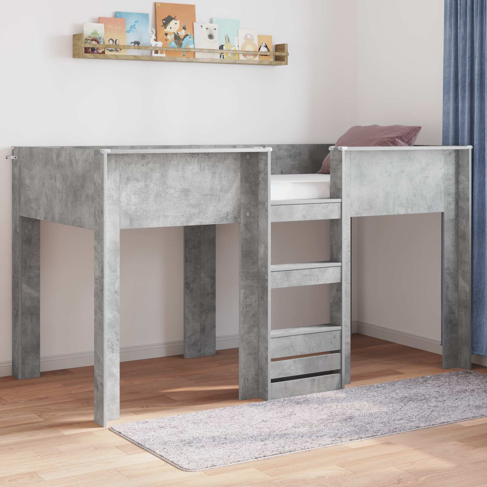 vidaXL Łóżko piętrowe dla dzieci Betonowy szary 80 x 200 cm