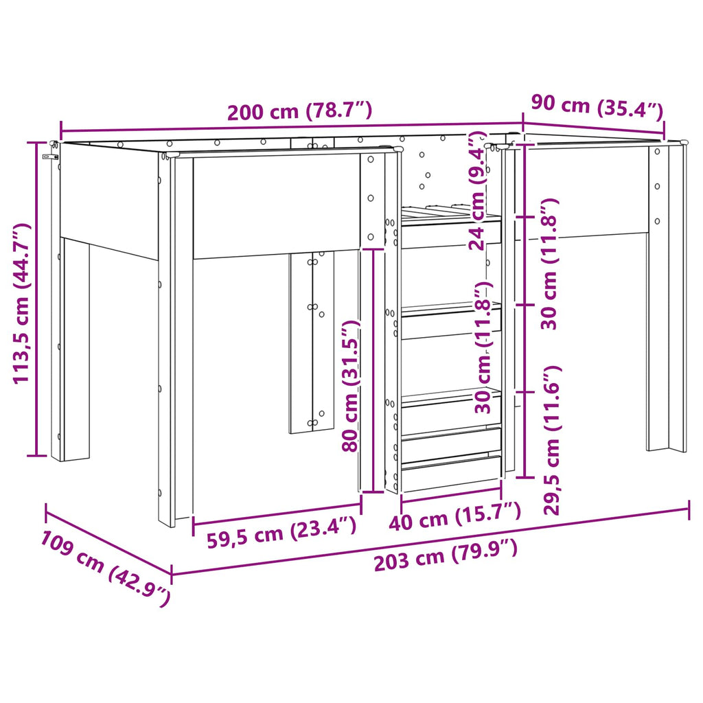 vidaXL Łóżko piętrowe dla dzieci Betonowy szary 90 x 200 cm