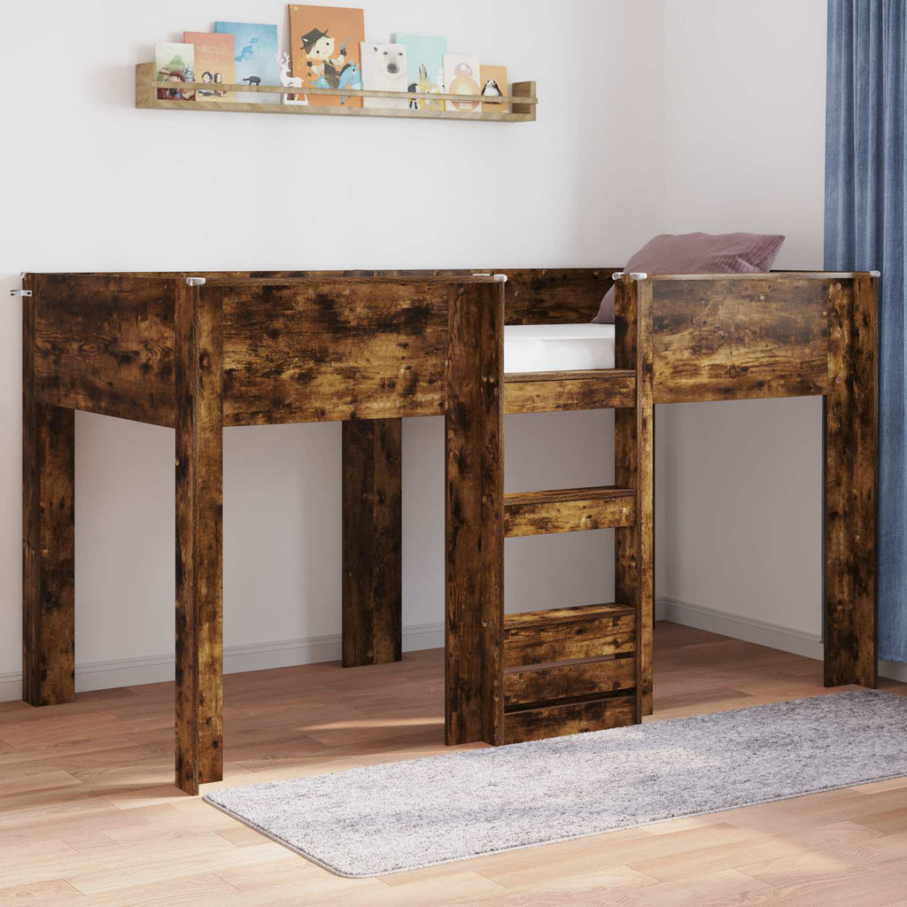 vidaXL Łóżko piętrowe dla dzieci z materacem Dąb wędzony 100 x 200 cm