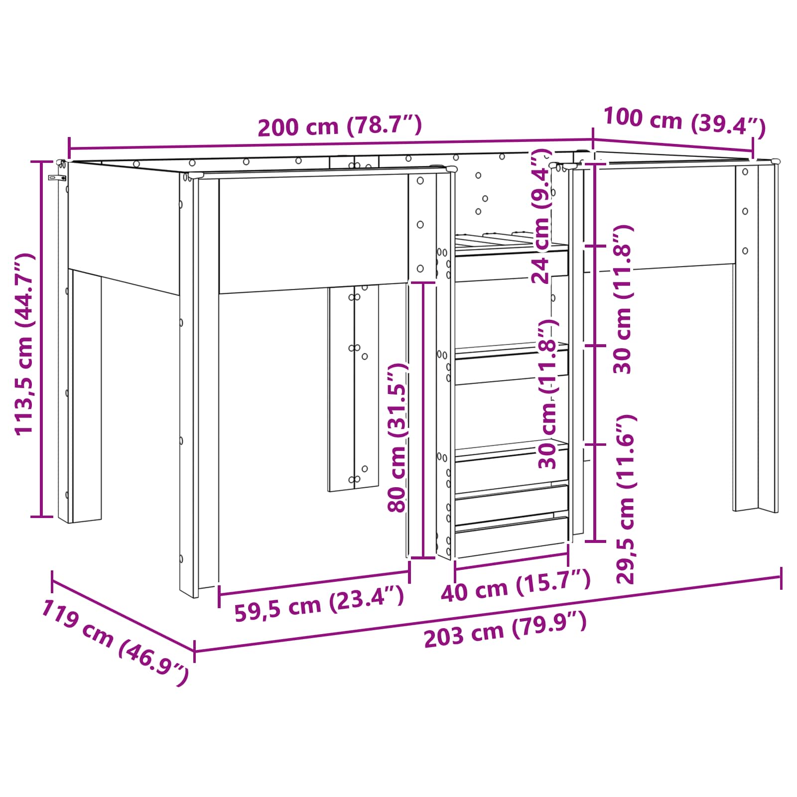 vidaXL Łóżko piętrowe dla dzieci z materacem Dąb wędzony 100 x 200 cm