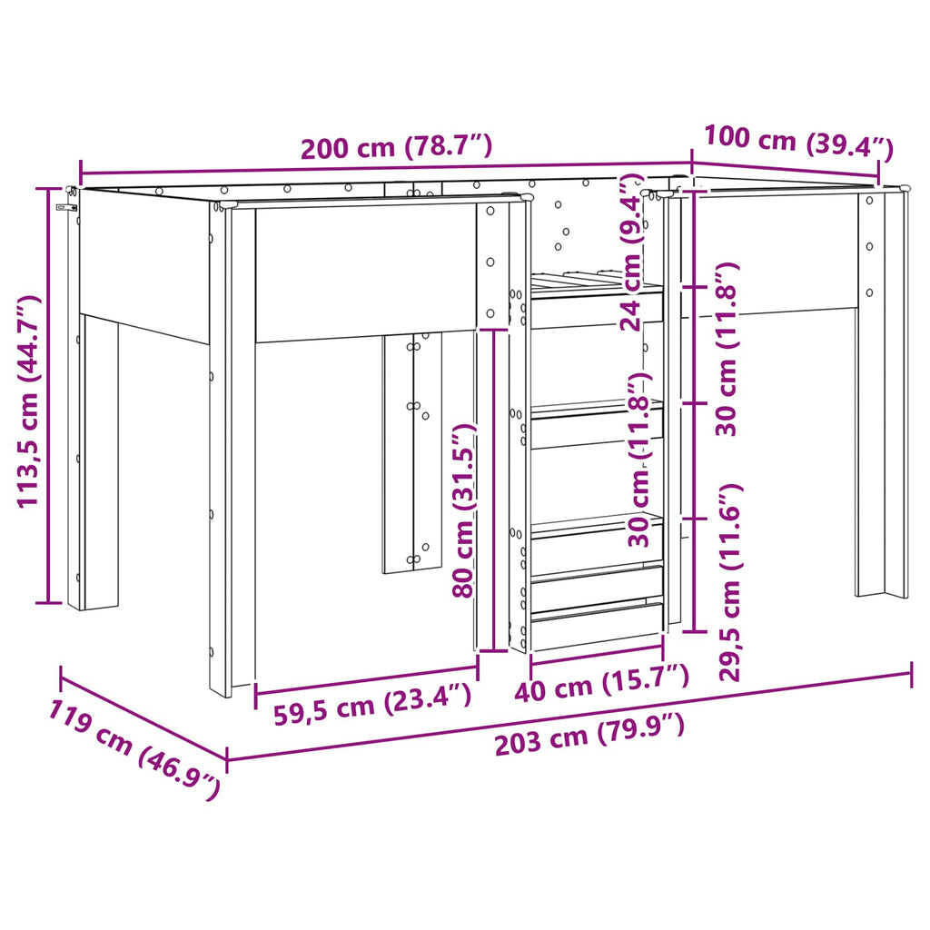 vidaXL Łóżko piętrowe dla dzieci z materacem Stare drewno 100 x 200 cm