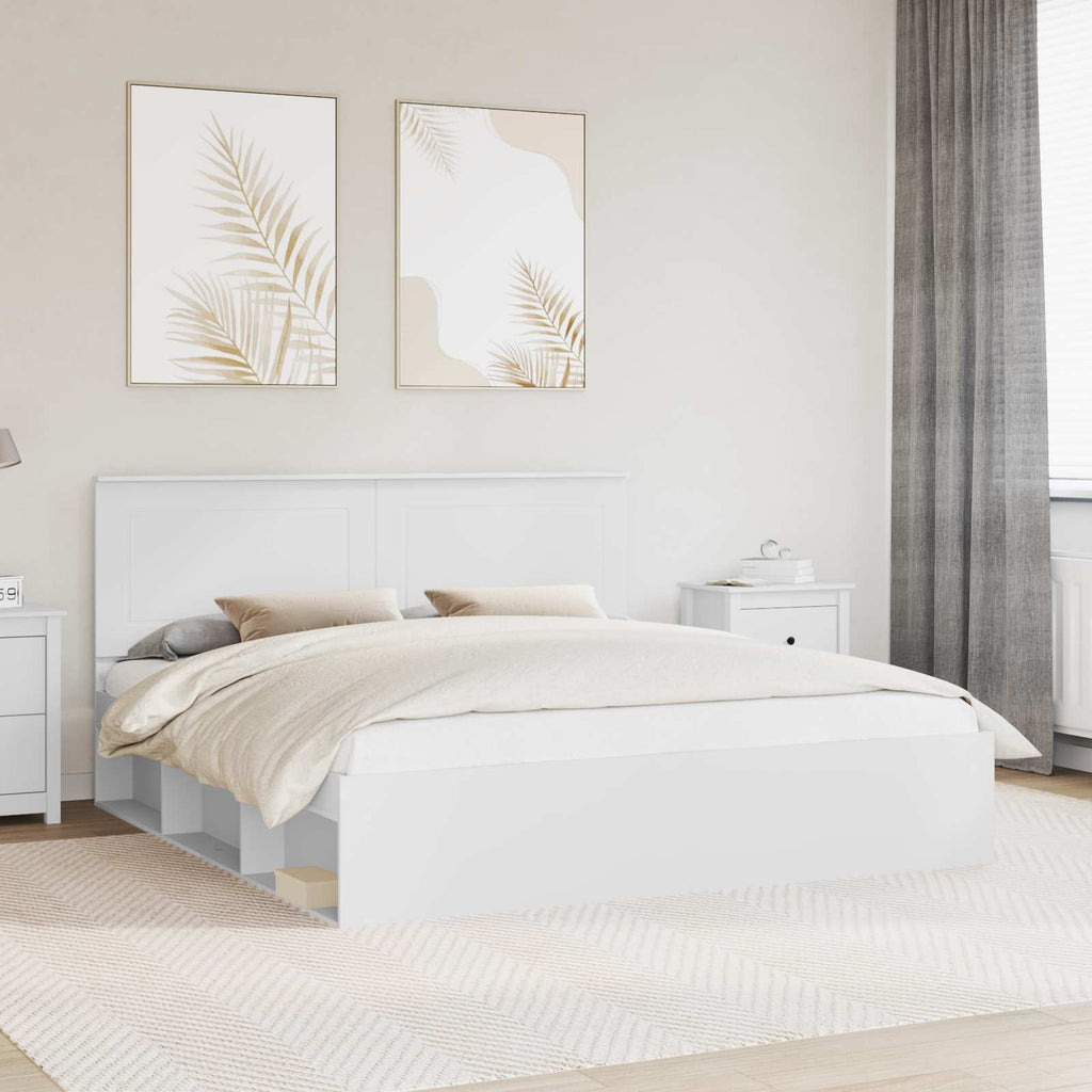 vidaXL Ramka łóżka Z zagłówkiem Biały 200 x 200 cm Lite drewno sosnowe