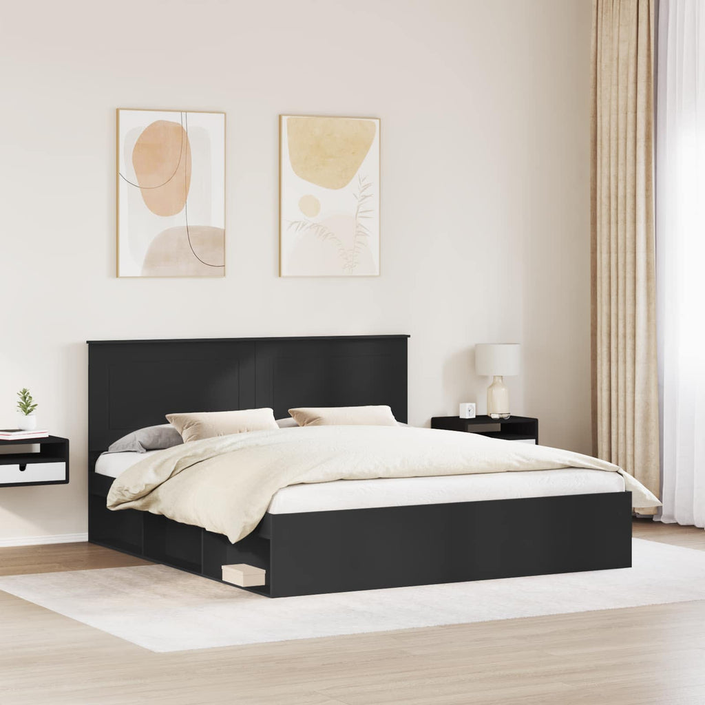 vidaXL Ramka łóżka Czarny 200 x 200 cm Lite drewno sosnowe