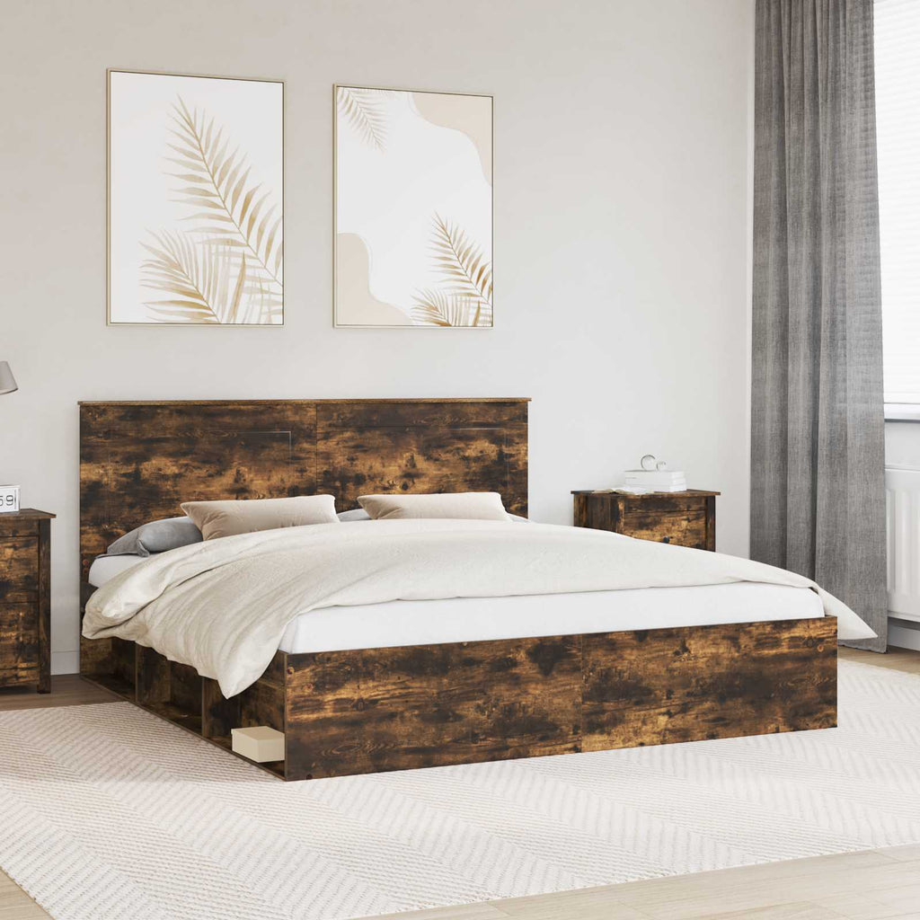 vidaXL Ramka łóżka Dąb wędzony 200 x 200 cm Lite drewno sosnowe