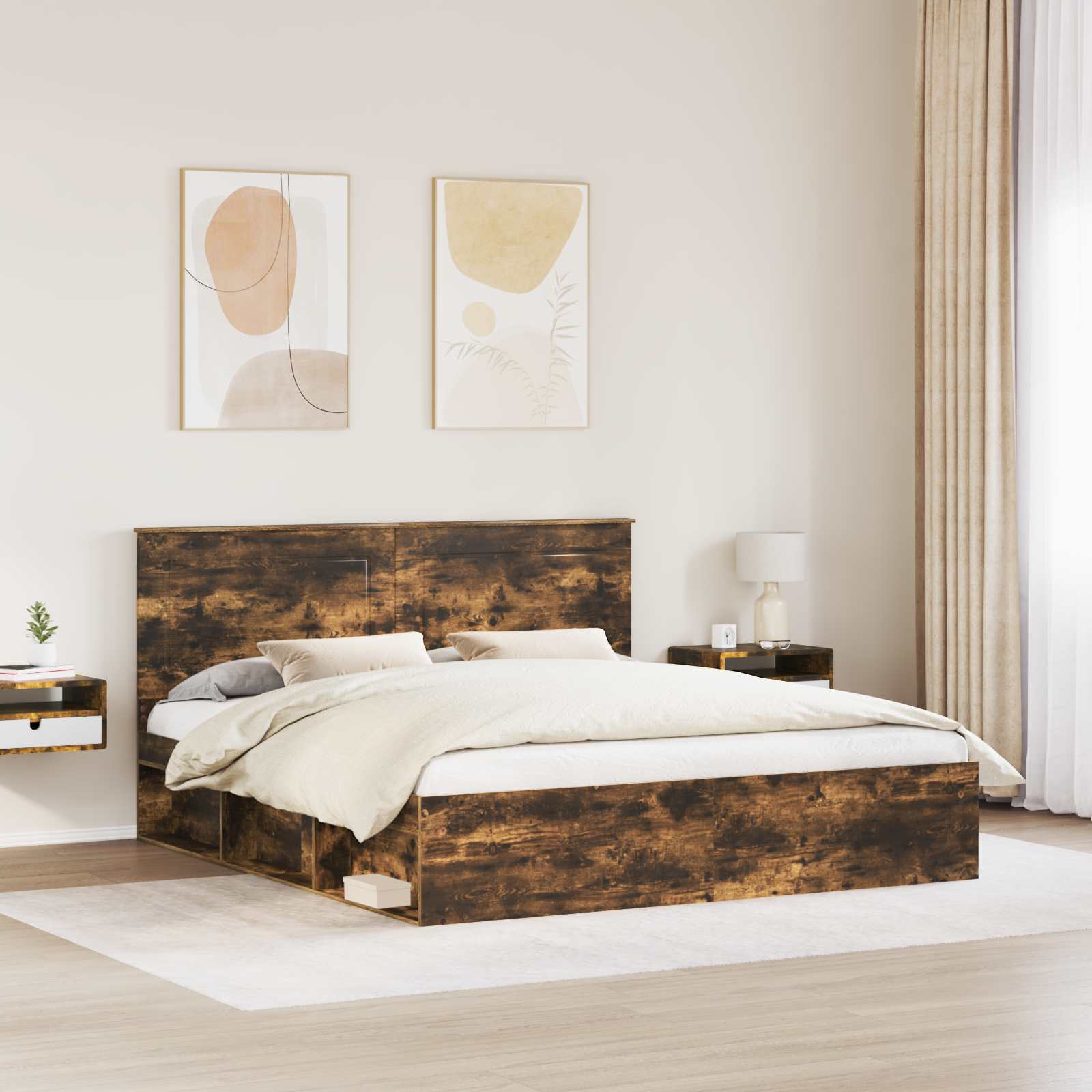 vidaXL Ramka łóżka Dąb wędzony 200 x 200 cm Lite drewno sosnowe
