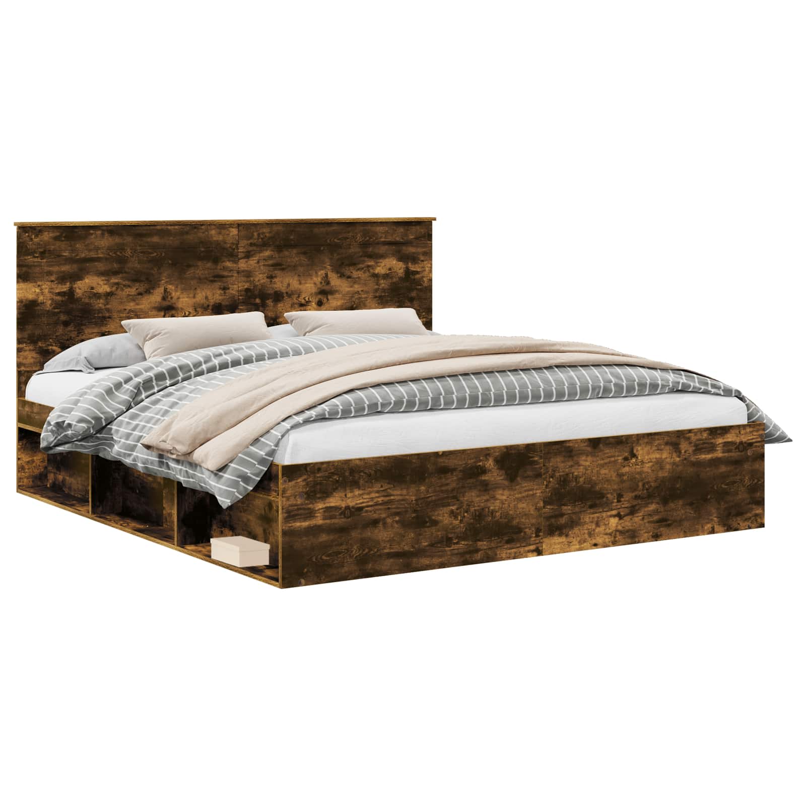 vidaXL Ramka łóżka Dąb wędzony 200 x 200 cm Lite drewno sosnowe