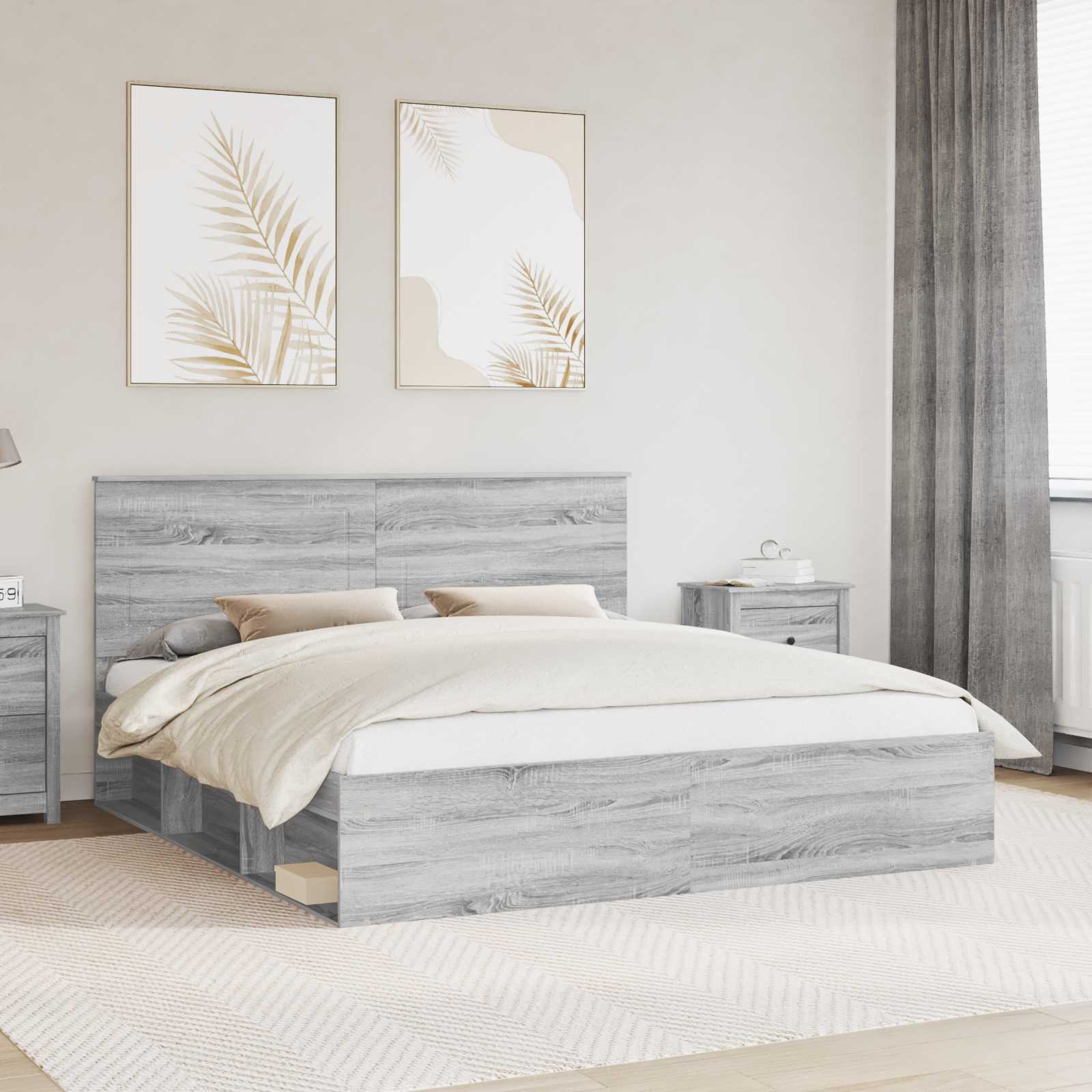 vidaXL Ramka łóżka Szary Sonoma 200 x 200 cm Lite drewno sosnowe