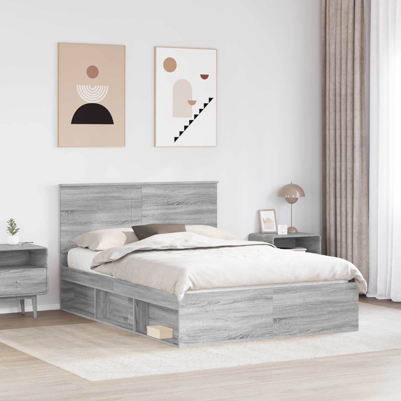 vidaXL Ramka łóżka Szary Sonoma 150 x 200 cm Lite drewno sosnowe