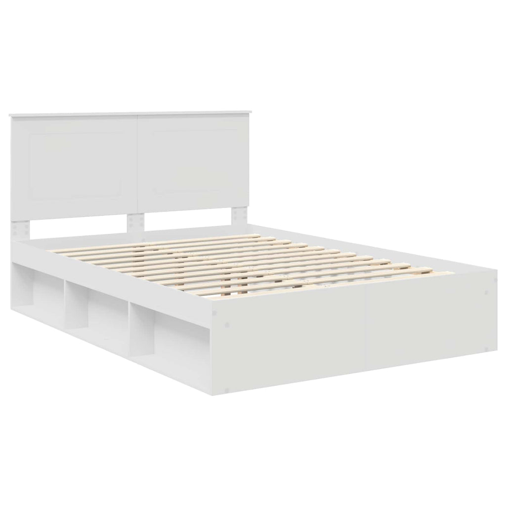 vidaXL Ramka łóżka Z zagłówkiem Biały 140 x 190 cm Lite drewno sosnowe