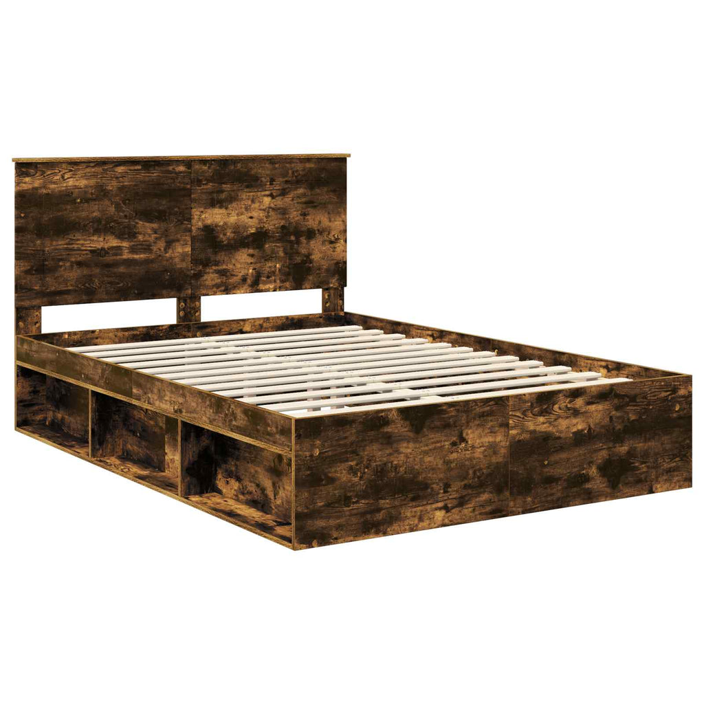vidaXL Ramka łóżka Dąb wędzony 140 x 190 cm Lite drewno sosnowe