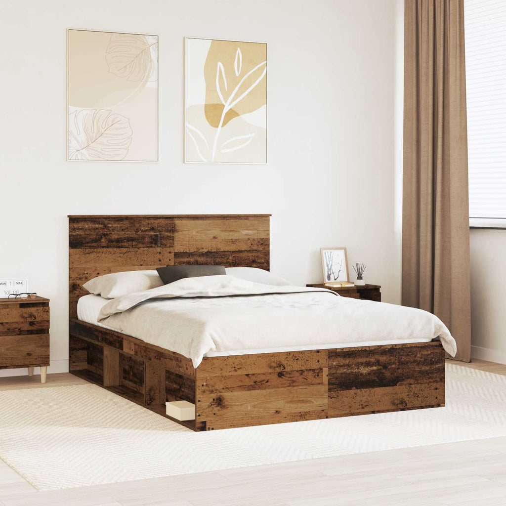 vidaXL Ramka łóżka Stare drewno 140 x 190 cm Lite drewno sosnowe