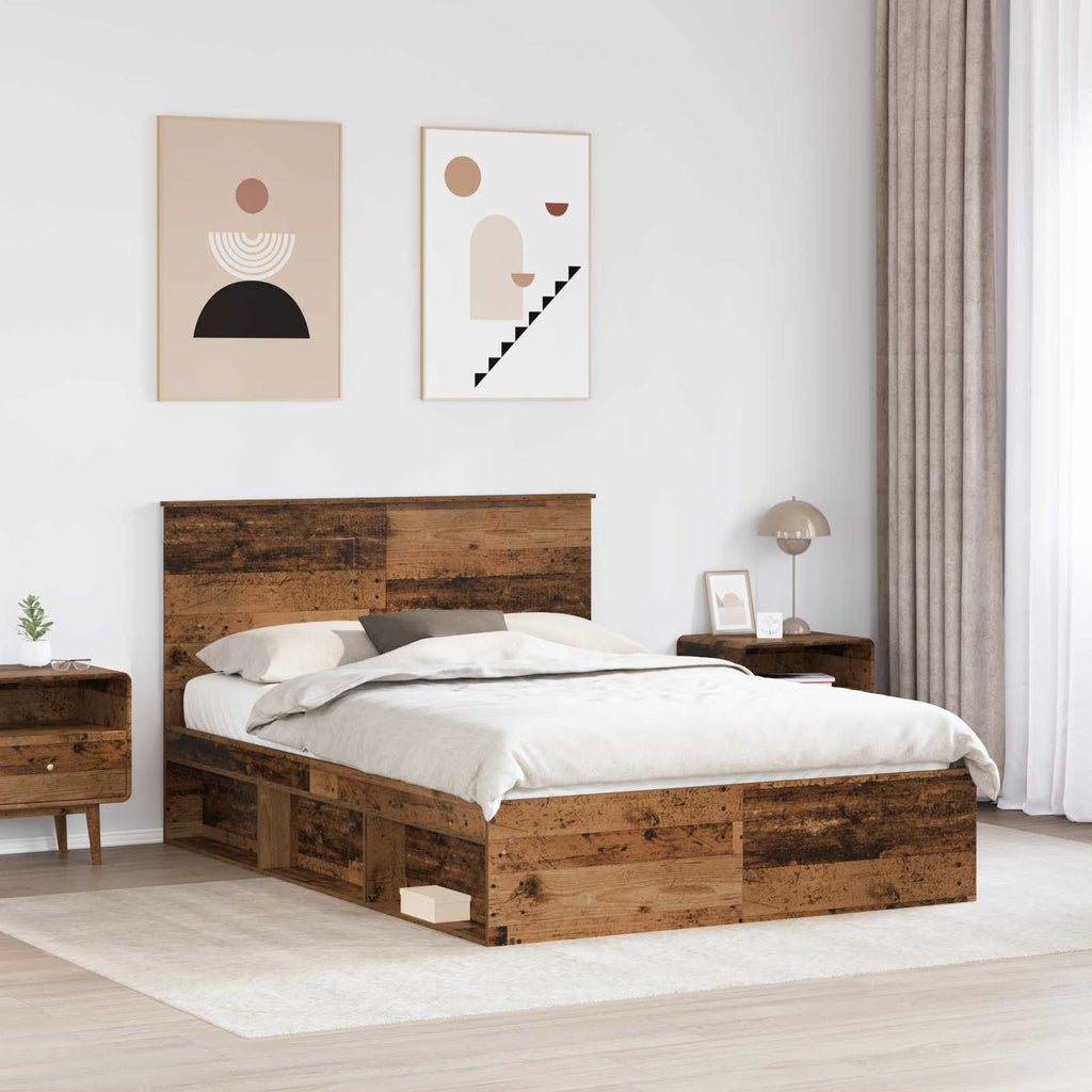 vidaXL Ramka łóżka Stare drewno 140 x 190 cm Lite drewno sosnowe