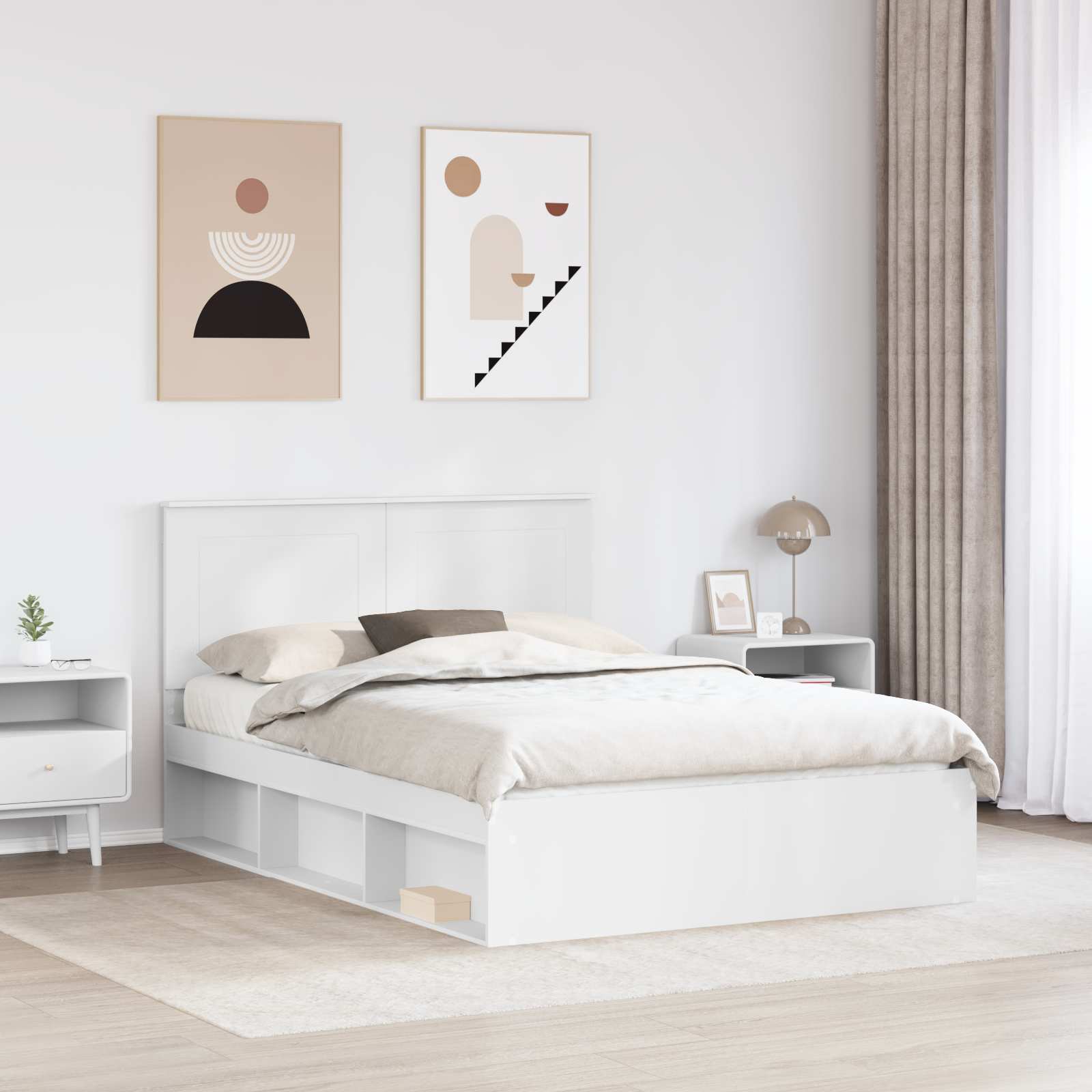 vidaXL Ramka łóżka Z zagłówkiem Biały 140 x 200 cm Lite drewno sosnowe