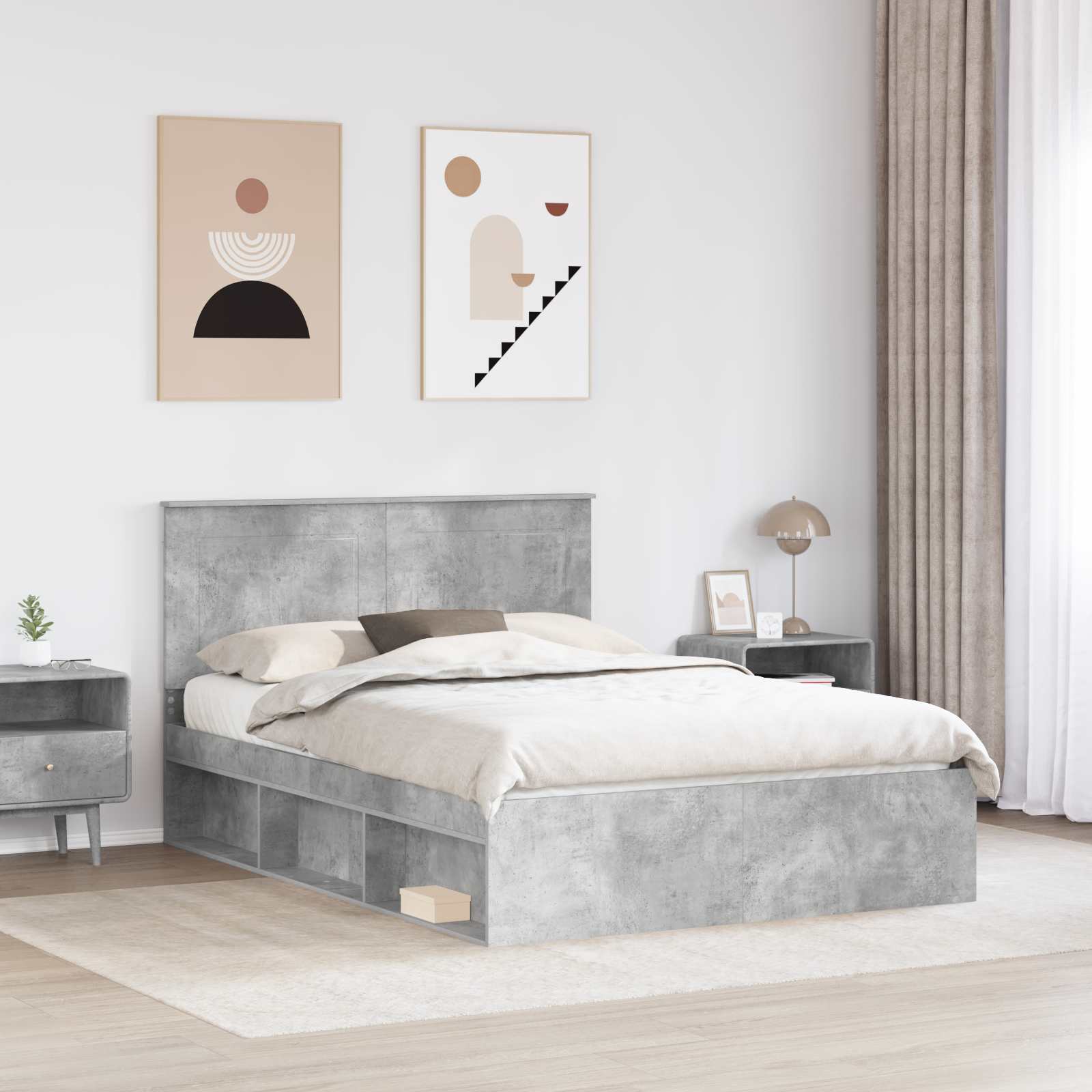 vidaXL Ramka łóżka Betonowy 140 x 200 cm Lite drewno sosnowe