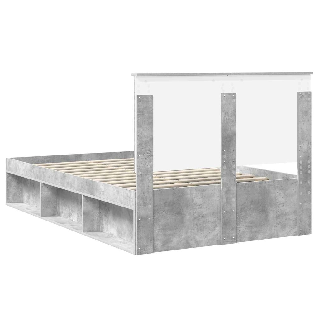 vidaXL Ramka łóżka Szary beton 135 x 190 cm Lite drewno sosnowe