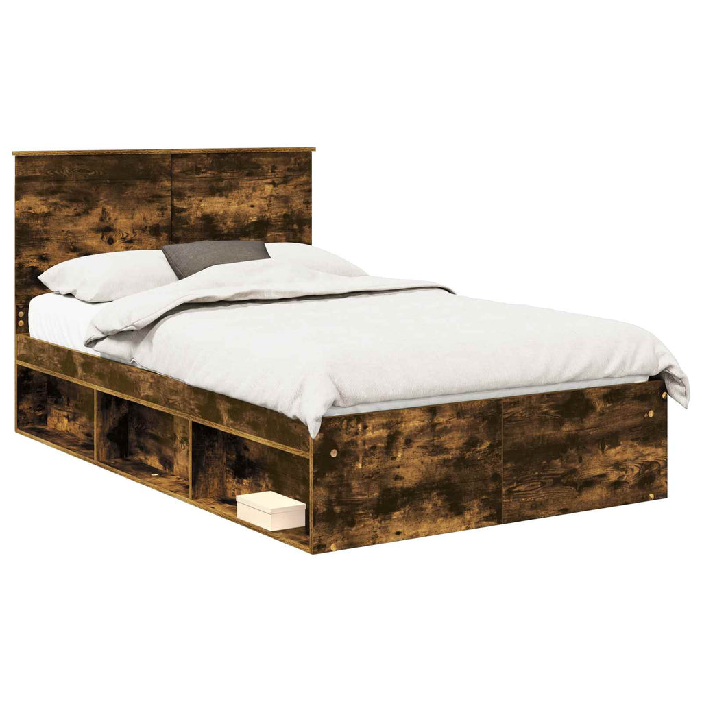 vidaXL Ramka łóżka Dąb wędzony 135 x 190 cm Lite drewno sosnowe
