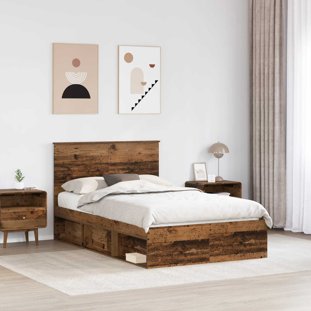vidaXL Ramka łóżka Stare drewno 135 x 190 cm Lite drewno sosnowe