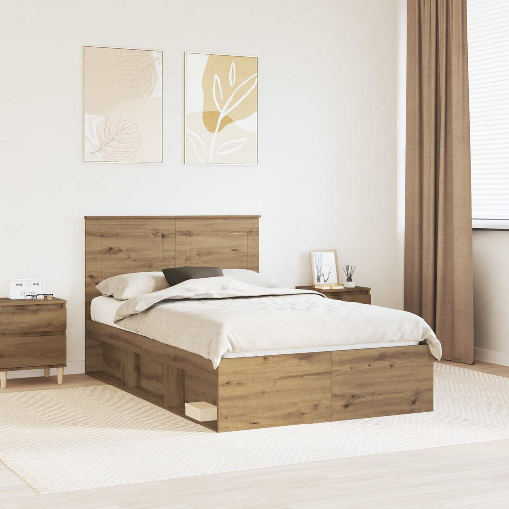 vidaXL Ramka łóżka Dąb rzemieślniczy 135 x 190 cm Lite drewno sosnowe