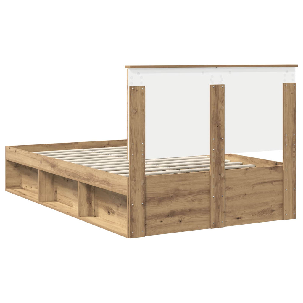 vidaXL Ramka łóżka Dąb rzemieślniczy 135 x 190 cm Lite drewno sosnowe