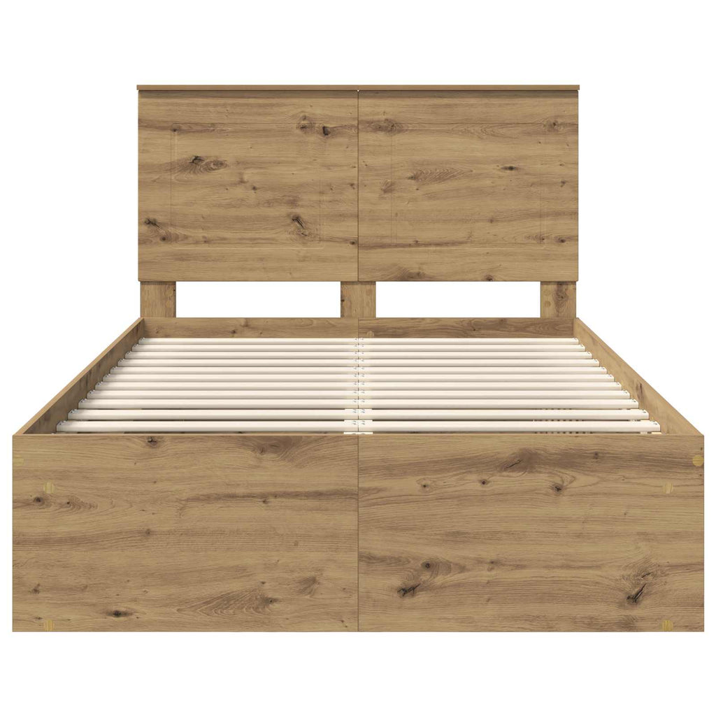 vidaXL Ramka łóżka Dąb rzemieślniczy 135 x 190 cm Lite drewno sosnowe