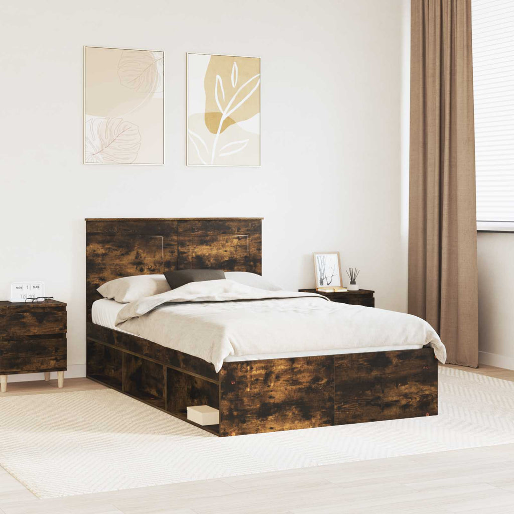 vidaXL Ramka łóżka Dąb wędzony 120 x 190 cm Lite drewno sosnowe