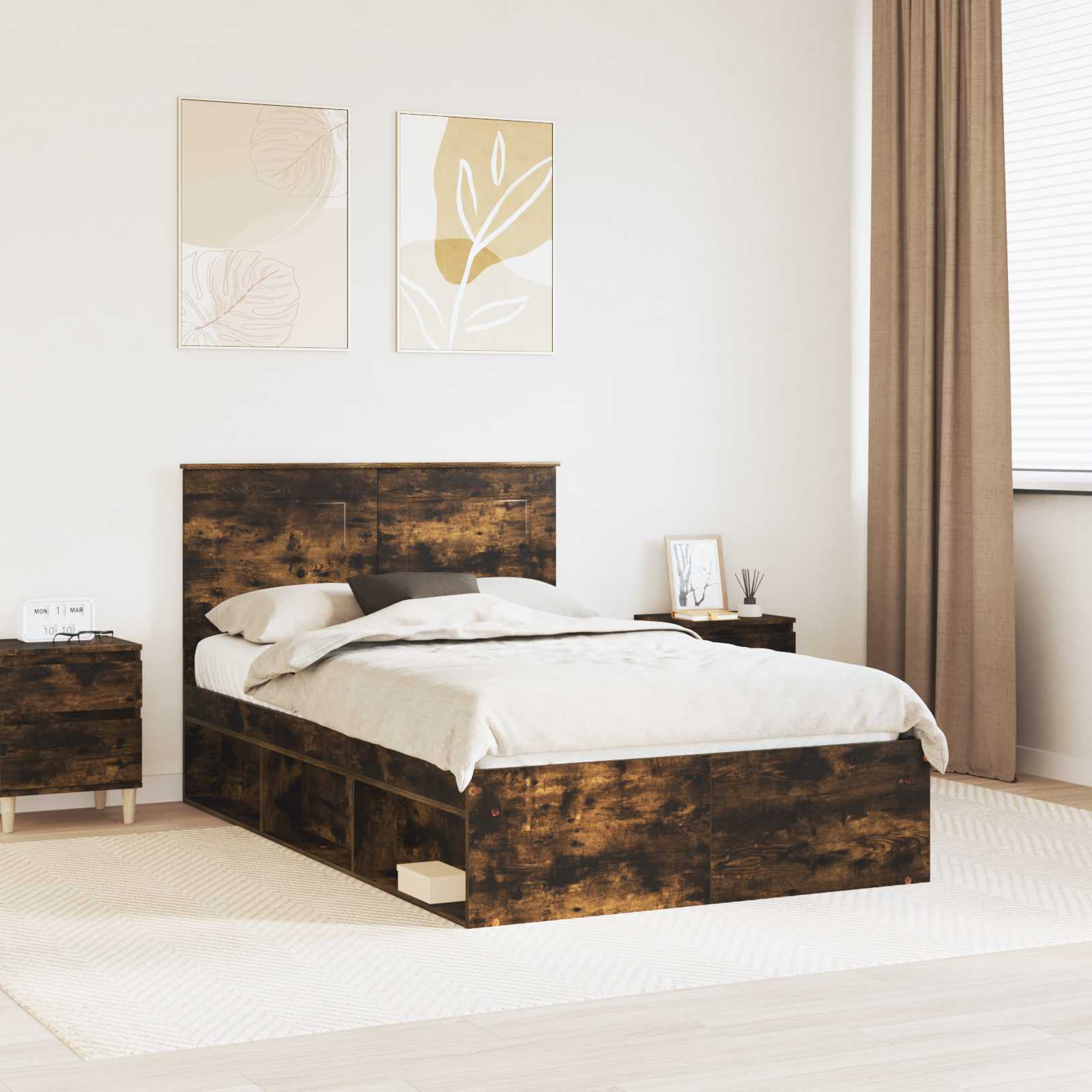 vidaXL Ramka łóżka Dąb wędzony 120 x 190 cm Lite drewno sosnowe