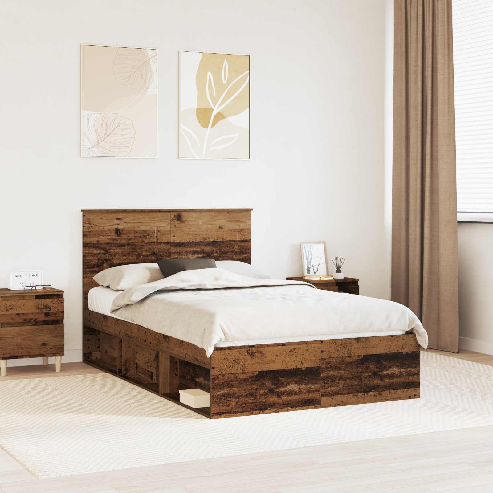 vidaXL Ramka łóżka Stare drewno 120 x 190 cm Lite drewno sosnowe