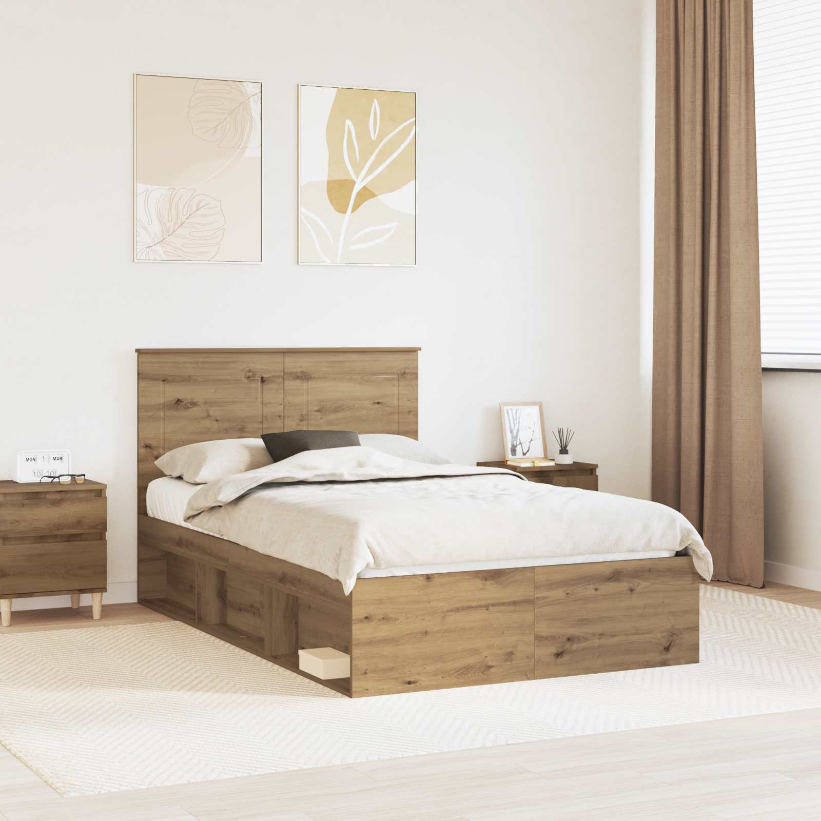 vidaXL Ramka łóżka Dąb rzemieślniczy 120 x 190 cm Lite drewno sosnowe