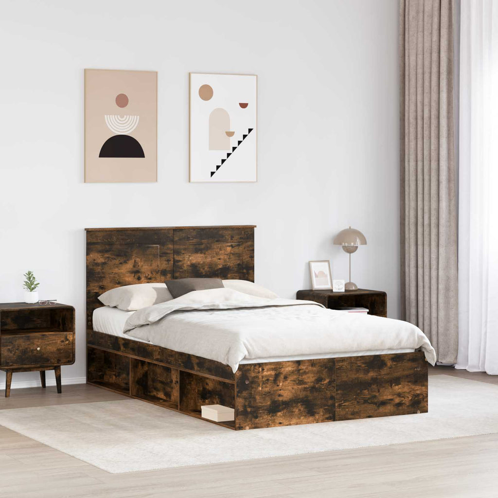 vidaXL Ramka łóżka Dąb wędzony 120 x 200 cm Lite drewno sosnowe
