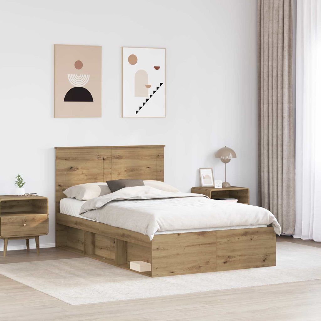 vidaXL Ramka łóżka Dąb rzemieślniczy 120 x 200 cm Lite drewno sosnowe