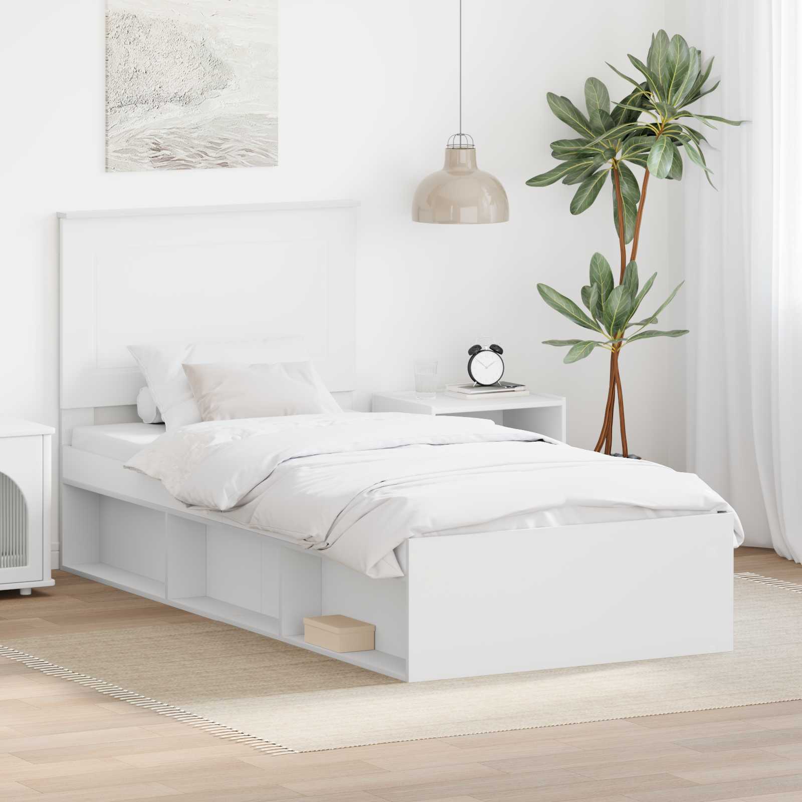 vidaXL Ramka łóżka Z zagłówkiem Biały 100 x 200 cm Lite drewno sosnowe
