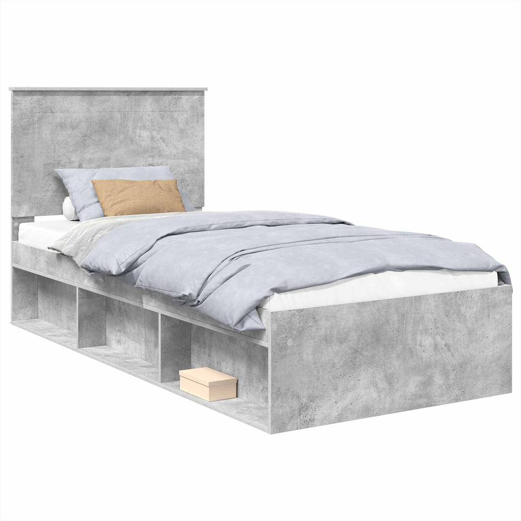 vidaXL Ramka łóżka Szary beton 100 x 200 cm Lite drewno sosnowe