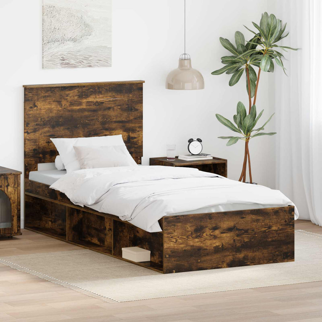 vidaXL Ramka łóżka Dąb wędzony 100 x 200 cm Lite drewno sosnowe