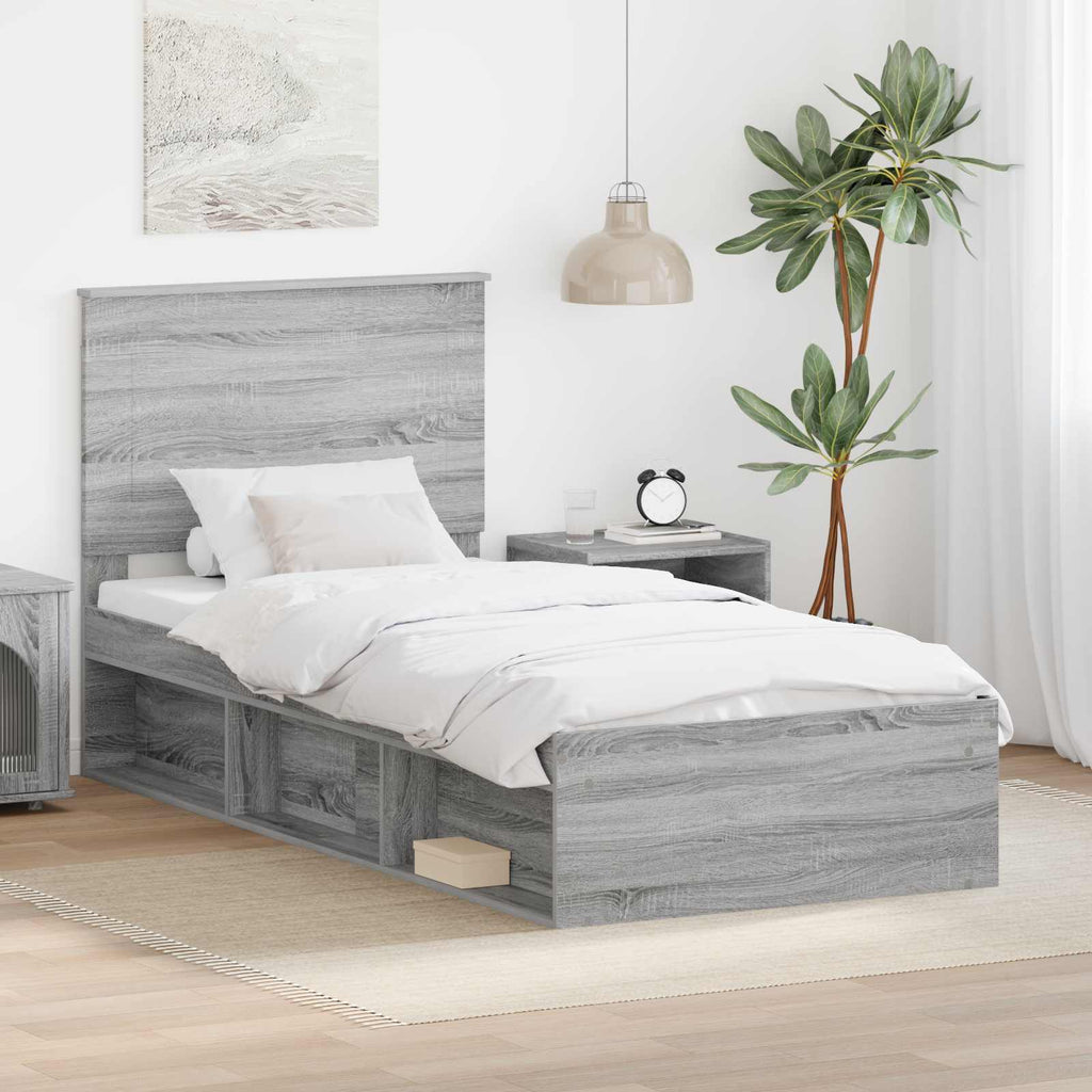vidaXL Ramka łóżka Szary Sonoma 100 x 200 cm Lite drewno sosnowe