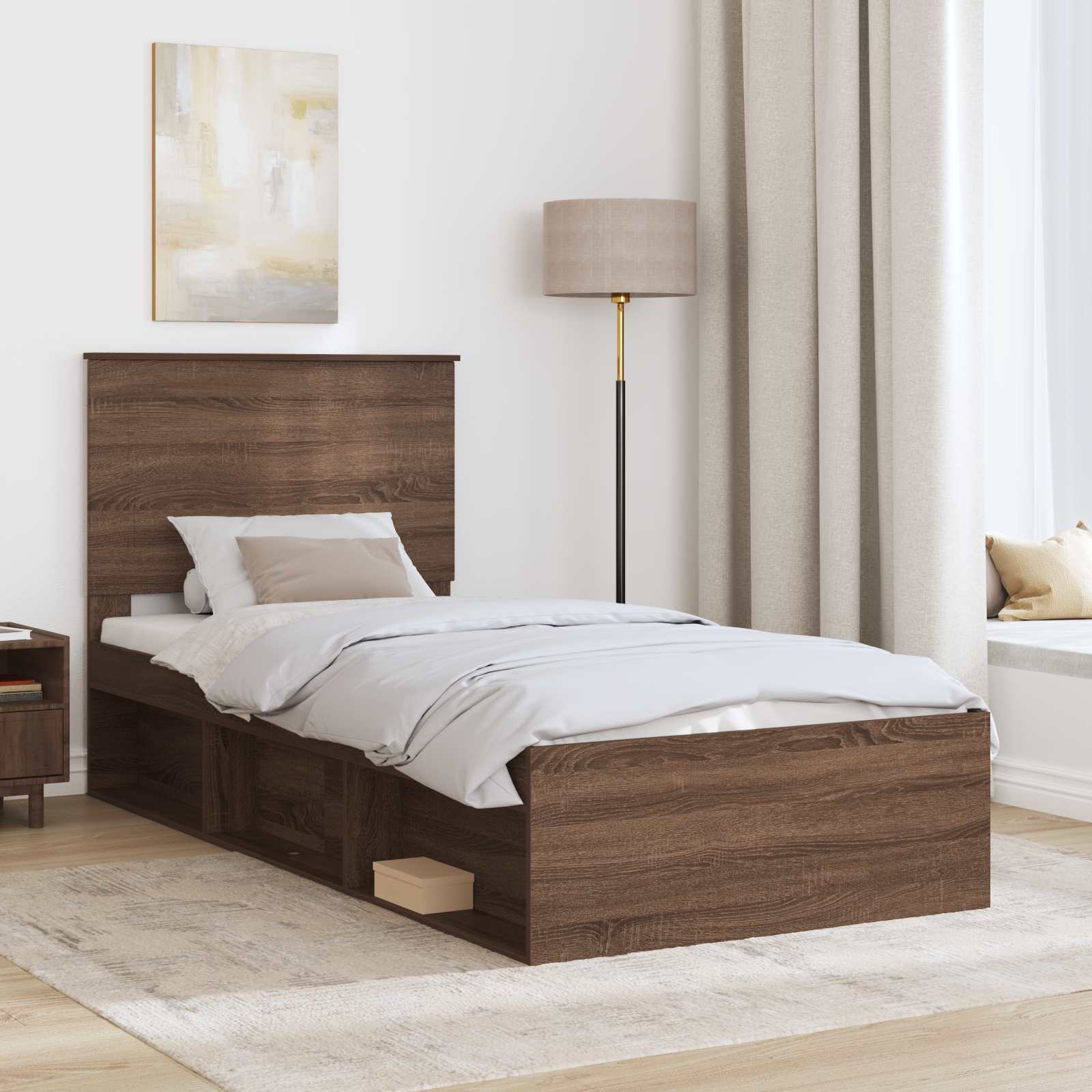 vidaXL Ramka łóżka Brązowy dąb 100 x 200 cm Lite drewno sosnowe