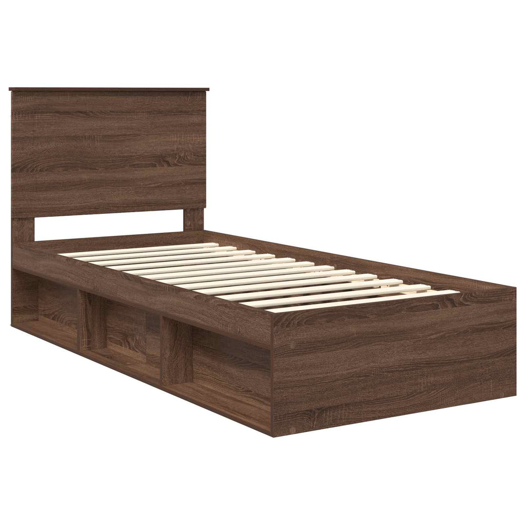 vidaXL Ramka łóżka Brązowy dąb 100 x 200 cm Lite drewno sosnowe