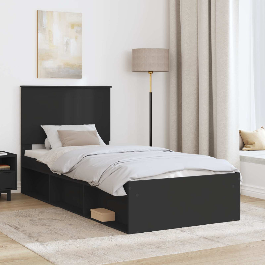 vidaXL Ramka łóżka Z zagłówkiem Czarny 90 x 190 cm Lite drewno sosnowe