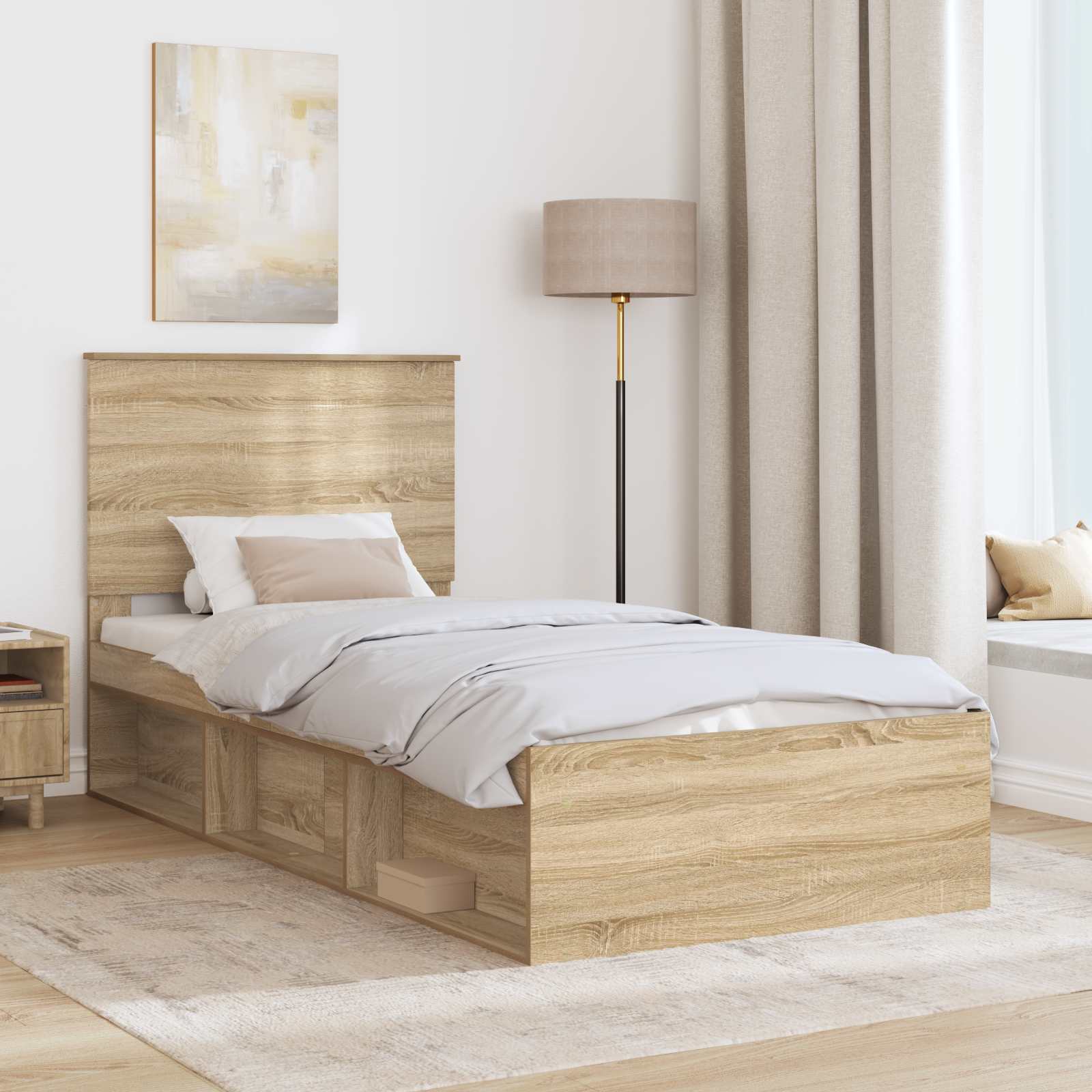 vidaXL Ramka łóżka Z zagłówkiem Sonoma 90 x 190 cm Lite drewno sosnowe